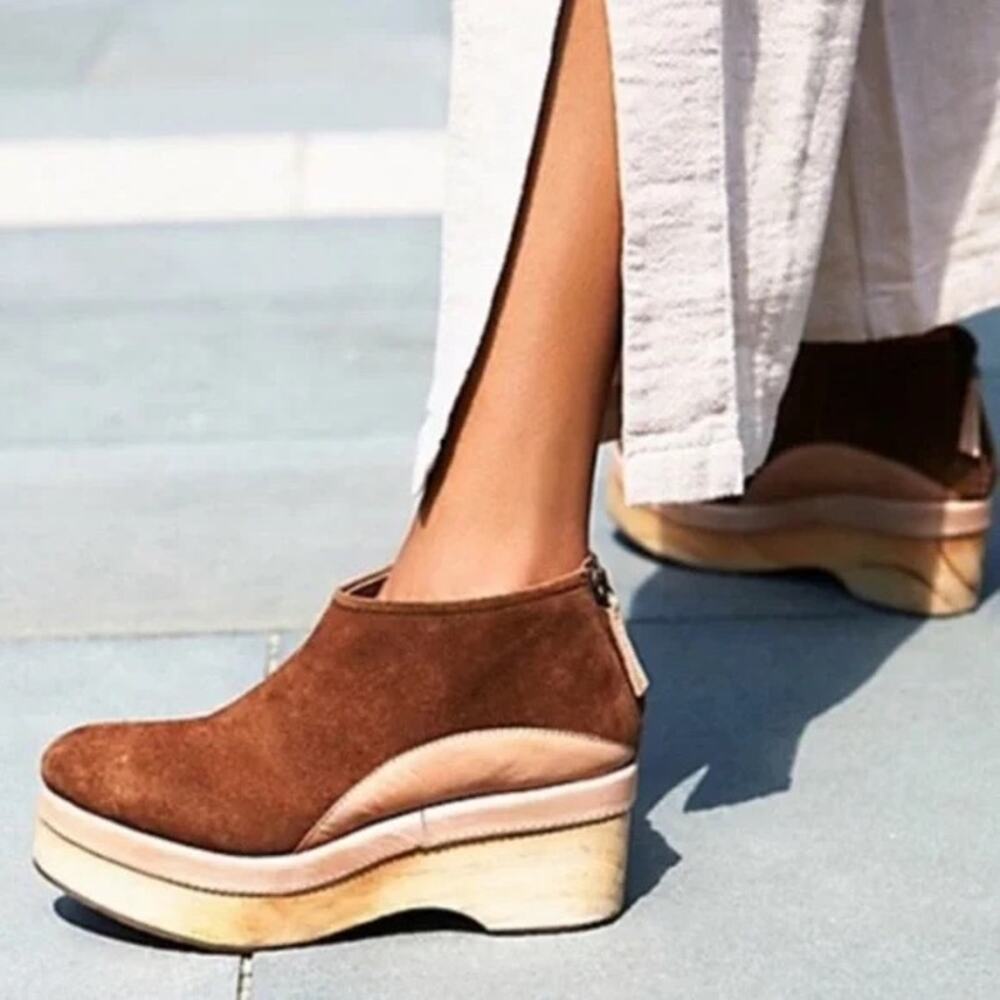 Free People Tan Suede Platform Ankle Booties